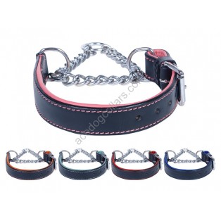 Adjustable PADDED Half check / Martingale Leather Dog Collar: Black with Lining (Pink, Tan, Baby blue, Red, Blue)